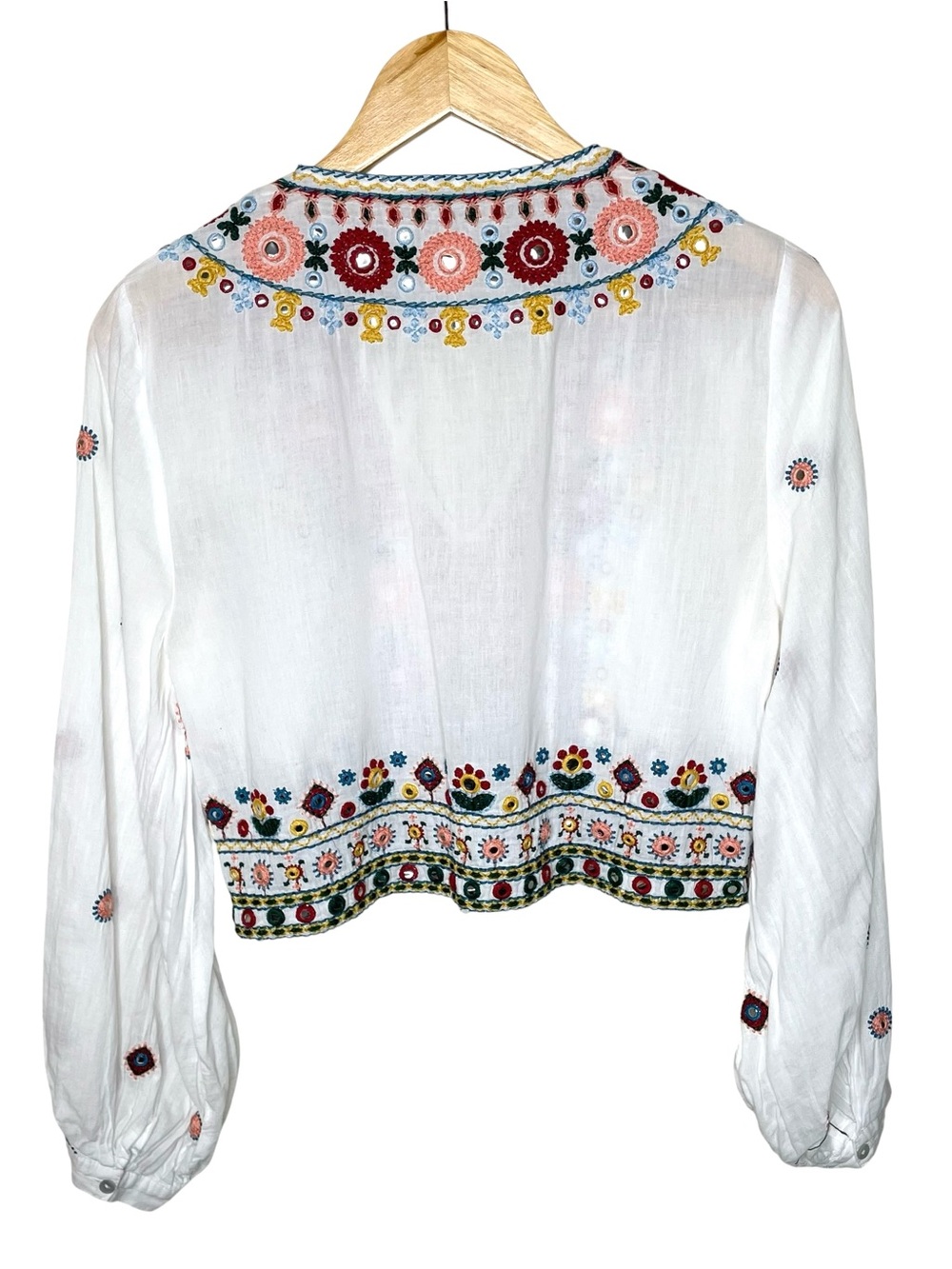 Zara Boho Embroidered White Top Small - Picture 6 of 15